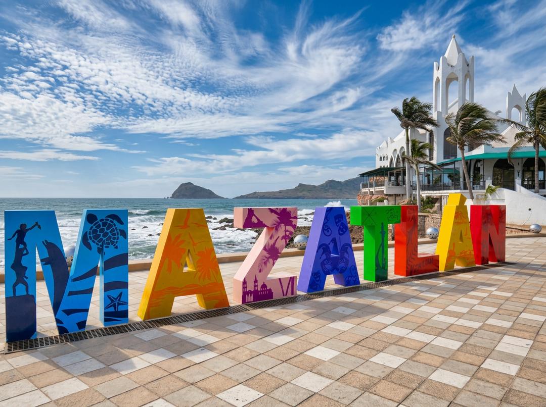 Vista panorámica del Malecón de Mazatlán al atardecer
