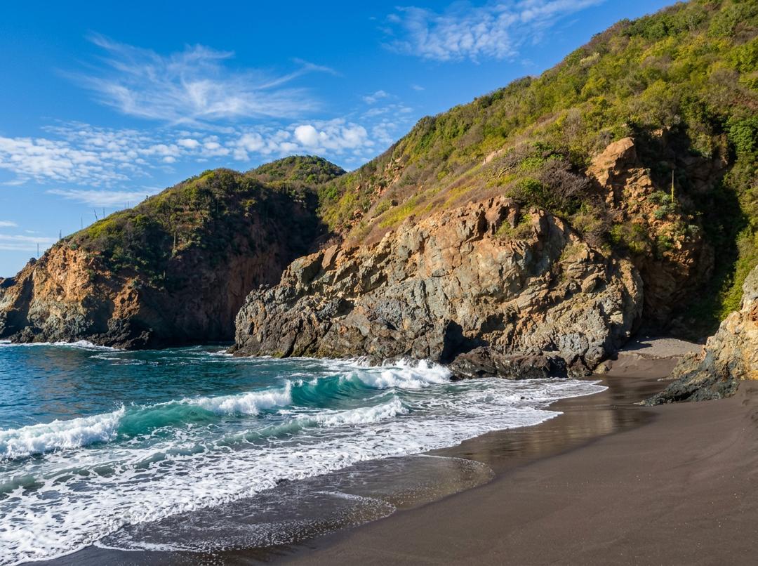 Vista panorámica de una playa en Manzanillo Colima